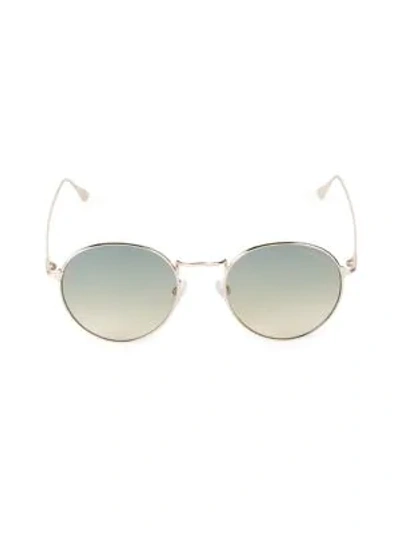 Shop Tom Ford 52mm Goldtone Round Sunglasses In Blue Gold