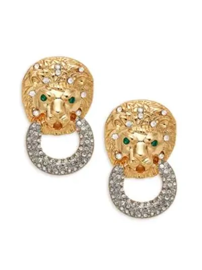 Shop Kenneth Jay Lane Lion Head Doorknocker Clip-on Earrings In Gold