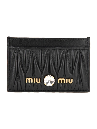 Shop Miu Miu Matelassé Leather Card Holder In Black