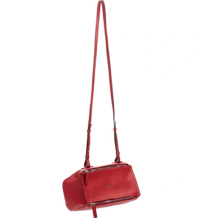 Shop Givenchy Mini Pandora Sugar Leather Shoulder Bag In Vermillion