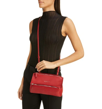 Shop Givenchy Mini Pandora Sugar Leather Shoulder Bag In Vermillion