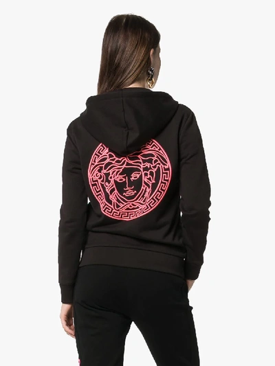 Shop Versace Zipped Logo Hoodie In Black