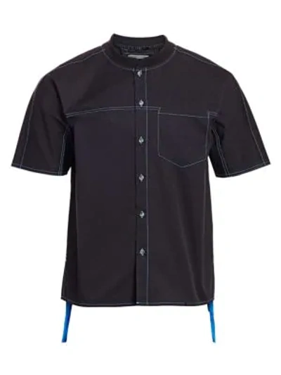 Shop Madison Supply Men's Baseball Collar Short-sleeve Shirt In Caviar