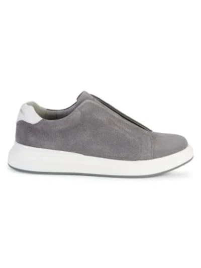 Shop Karl Lagerfeld Perforated Slip-on Suede Sneakers In Grey