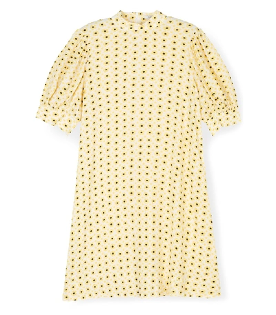 Shop Ganni Printed Crepe Dress In Maize In Yellow