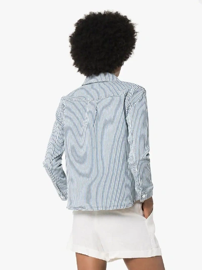 Shop Frame Engineer Stripe Shirt Jacket In Blue