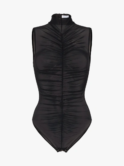 Shop Fantabody Ruched Tulle Sleeveless Body In Black