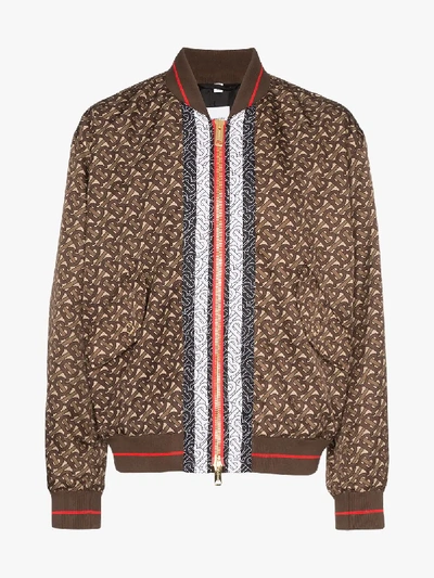 Shop Burberry Kenworthy Monogram Stripe Bomber Jacket In Brown