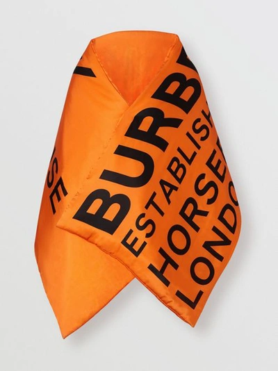 Shop Burberry Horseferry Print Silk Puffer Scarf In Orange/black