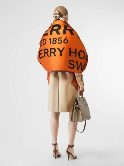 Shop Burberry Horseferry Print Silk Puffer Scarf In Orange/black