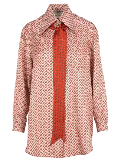 Shop Gucci Silk Shirt With Stirrups Print In Pink Fuxia Multi