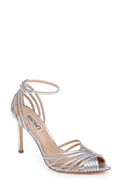 Shop Badgley Mischka Andi Ankle Strap Sandal In Silver Nappa Leather