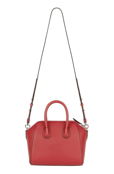 Shop Givenchy Mini Antigona Sugar Leather Satchel In Vermillion