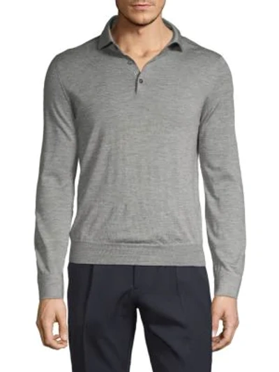 Shop Isaia Long Sleeve Knit Polo In Light Grey