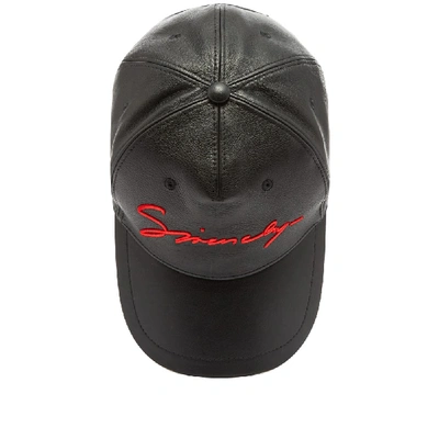 Shop Givenchy Signature Logo Leather Cap In Black