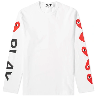 Shop Comme Des Garçons Play Comme Des Garcons Play Long Sleeve Multi Heart Logo Tee In White