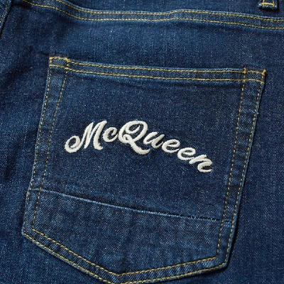 Shop Alexander Mcqueen Logo Embroidered Jean In Blue