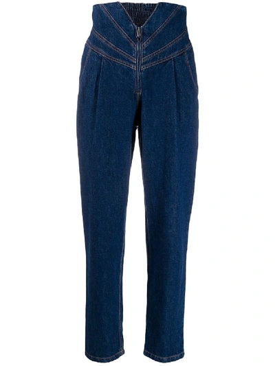 Shop Attico Panelled Straight Leg Jeans - Blue