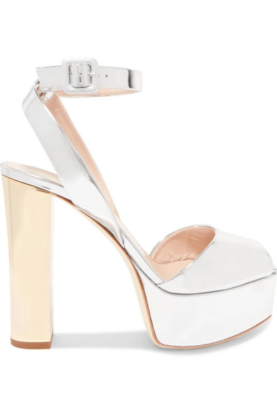 Shop Giuseppe Zanotti Betty Mirrored-leather Platform Sandals In Silver