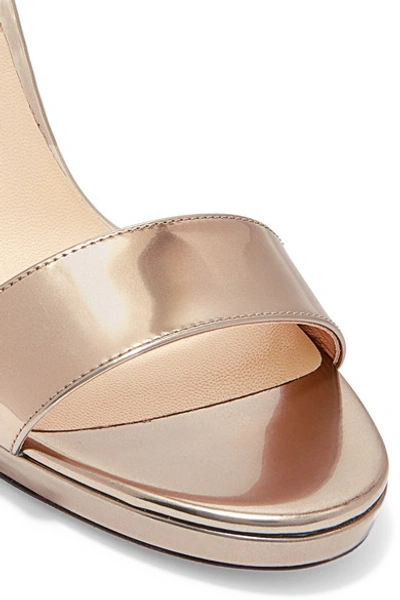 Shop Jimmy Choo Misty 100 Metallic Leather Platform Sandals In Gold