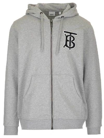 Shop Burberry Logo Zipped Hoodie In Grey