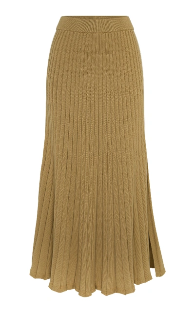 Shop Anna Quan Lulu Pleated Cotton Midi Skirt In Brown