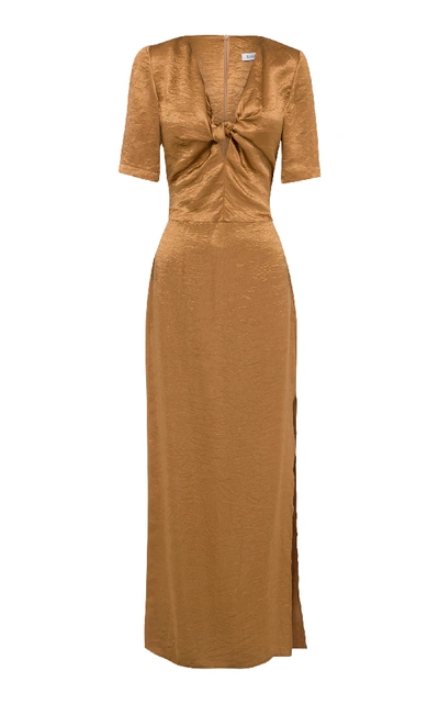 Shop Anna Quan Petra Knotted Satin Midi Dress In Brown