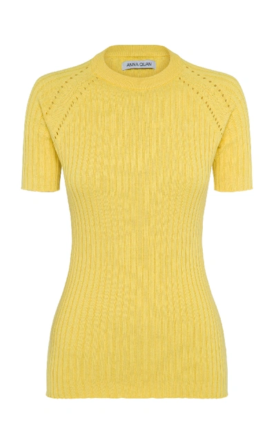 Shop Anna Quan Billie Ribbed Cotton Top In Yellow