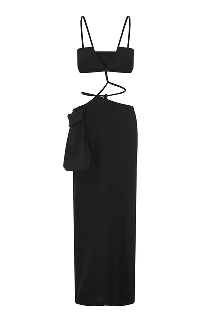Shop Christopher Esber Tie-detailed Wool-blend Crepe Bandeau Dress In Black