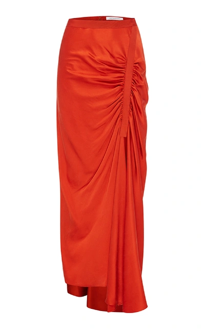Shop Christopher Esber Gathered Silk Skirt In Red