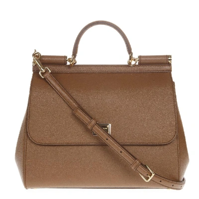 Shop Dolce & Gabbana Large Sicily Shoulder Bag In Brown