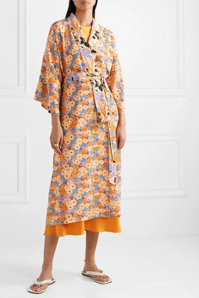 Shop Stine Goya Nat Reversible Floral-print Silk Crepe De Chine Kimono In Yellow