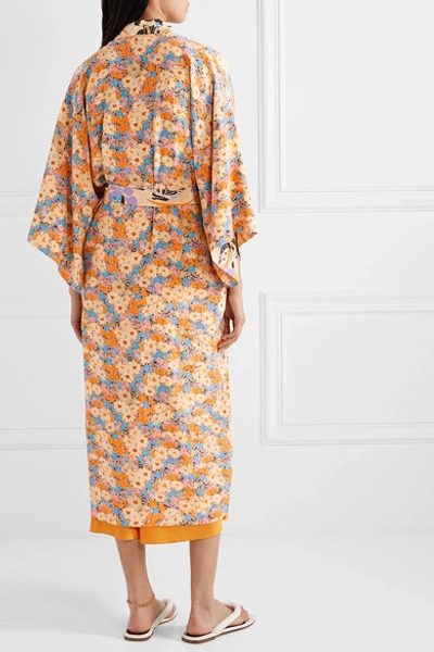Shop Stine Goya Nat Reversible Floral-print Silk Crepe De Chine Kimono In Yellow