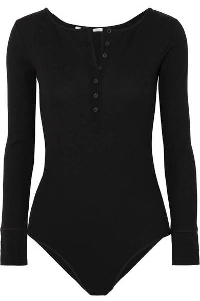 Shop Les Girls Les Boys Ribbed Stretch-cotton Jersey Bodysuit In Black