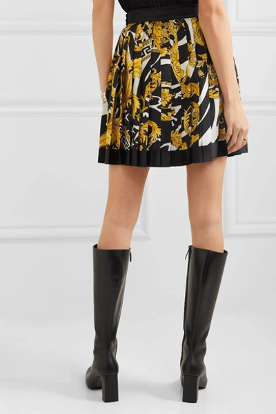 Shop Versace Pleated Printed Silk-twill Mini Skirt In Yellow