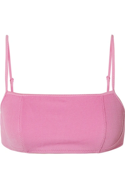 Shop Ganni Ribbed Bikini Top In Pink