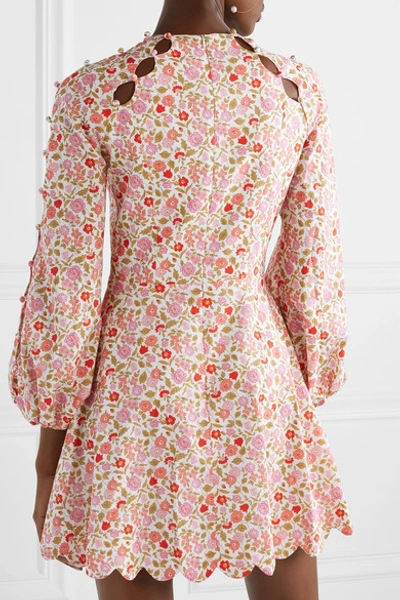 Shop Zimmermann Goldie Cutout Floral-print Linen And Cotton-blend Mini Dress In Antique Rose