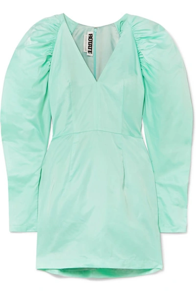 Shop Rotate Birger Christensen Gathered Matte-satin Mini Dress In Mint