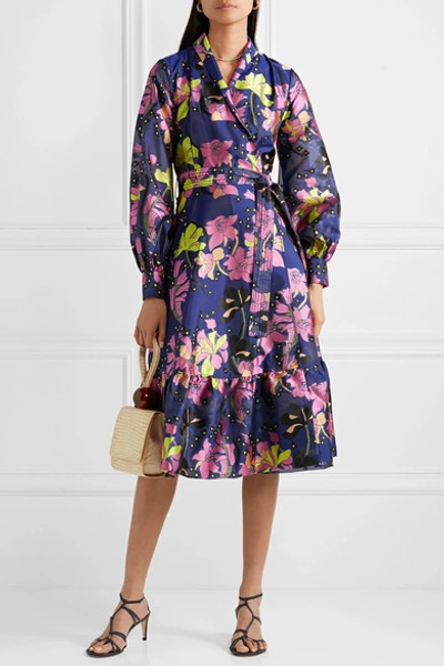 Shop Stine Goya Niki Floral-jacquard Wrap Dress In Navy