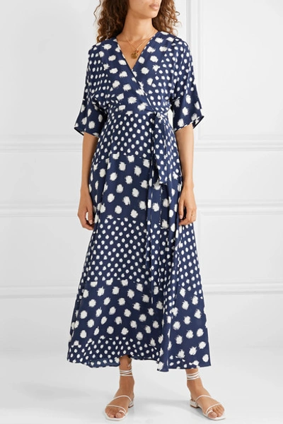 Shop Diane Von Furstenberg Eloise Printed Silk-crepe Wrap Maxi Dress In Navy