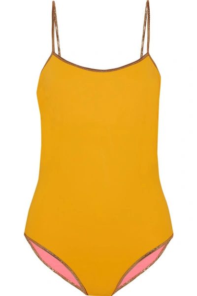 Shop Tooshie Bridgehampton Reversible Lurex-trimmed Swimsuit In Yellow