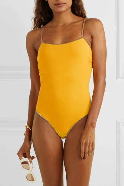 Shop Tooshie Bridgehampton Reversible Lurex-trimmed Swimsuit In Yellow