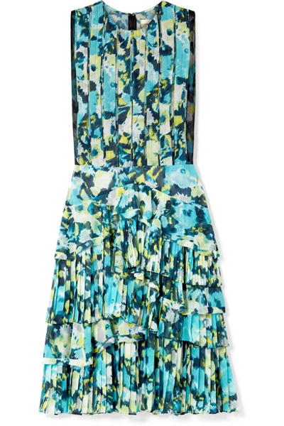 Shop Jason Wu Collection Layered Tulle-trimmed Printed Chiffon Dress In Lime Green