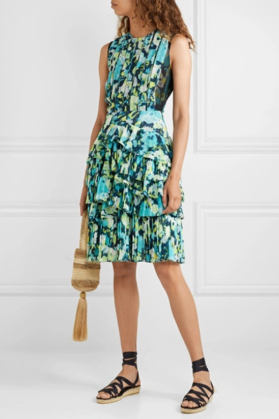 Shop Jason Wu Collection Layered Tulle-trimmed Printed Chiffon Dress In Lime Green