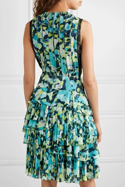 Shop Jason Wu Collection Layered Tulle-trimmed Printed Chiffon Dress In Lime Green