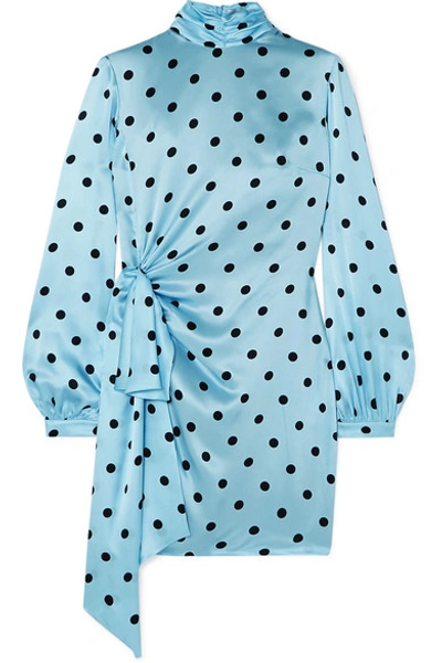 Shop Raquel Diniz Barbara Draped Polka-dot Silk-satin Mini Dress In Blue