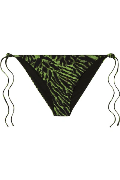 Shop Ganni Tiger-print Bikini Briefs In Green