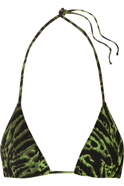 Shop Ganni Tiger-print Triangle Bikini Top In Green