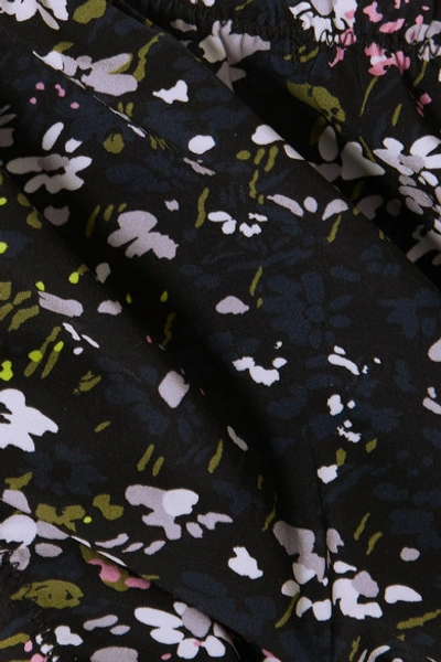 Shop Ganni Ruffled Floral-print Bikini Briefs In Black