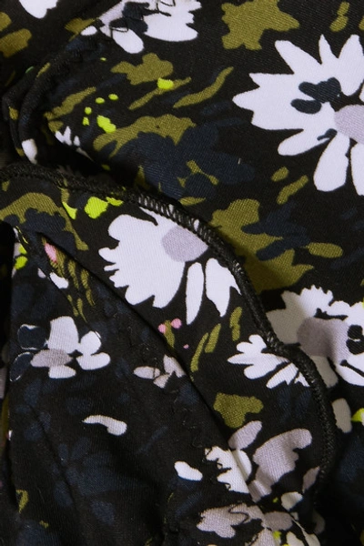 Shop Ganni Ruffled Floral-print Triangle Bikini Top In Black